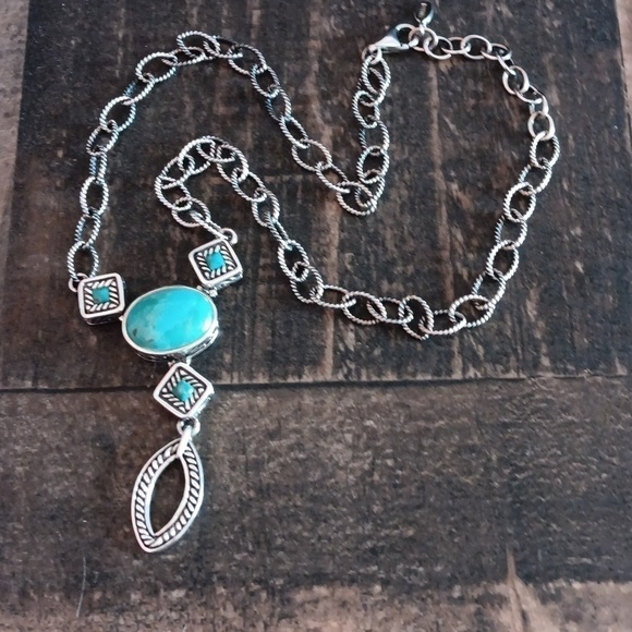 Studio Barse 925 Silver Turquoise Lariat Textured Link Necklace - Picture 9 of 11